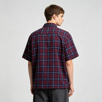 Short Sleeve Plaid Shirt With Silicone Print | Boxy Fit | Cotton Blend Plaid Fabric | OEM Streetwear