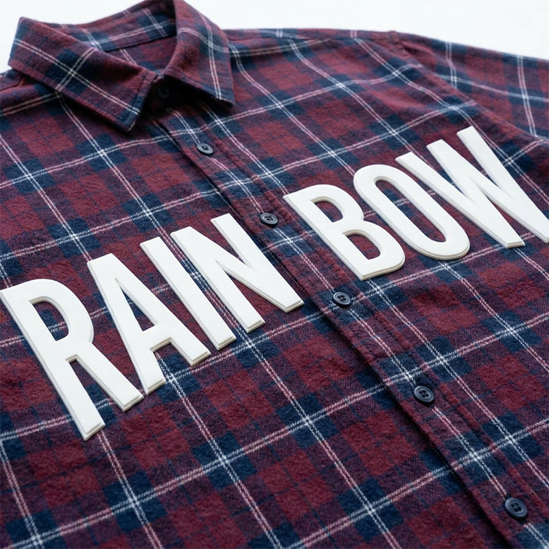 Short Sleeve Plaid Shirt With Silicone Print