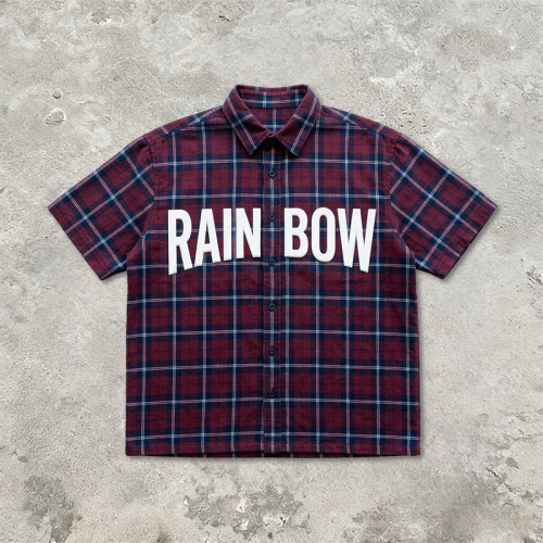 Short Sleeve Plaid Shirt With Silicone Print | Boxy Fit | Cotton Blend Plaid Fabric | OEM Streetwear
