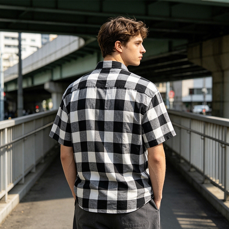 Applique Embroidery Buffalo Plaid Short Sleeve Shirt