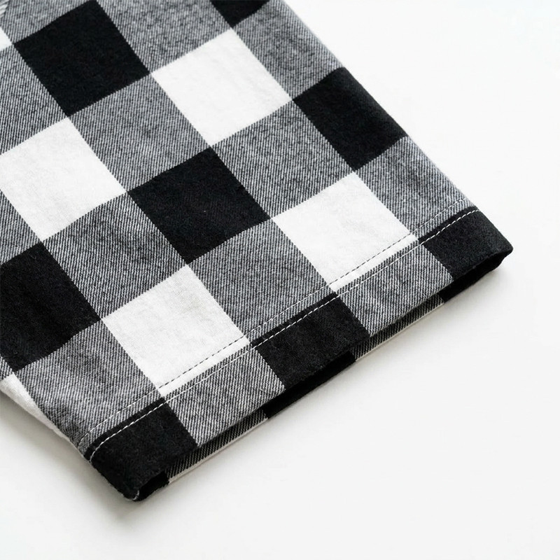 Applique Embroidery Buffalo Plaid Short Sleeve Shirt