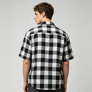 Applique Embroidery Buffalo Plaid Short Sleeve Shirt | Boxy Oversized Fit | Streetwear Manufacturer