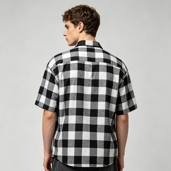 Applique Embroidery Buffalo Plaid Short Sleeve Shirt | Boxy Oversized Fit | Streetwear Manufacturer