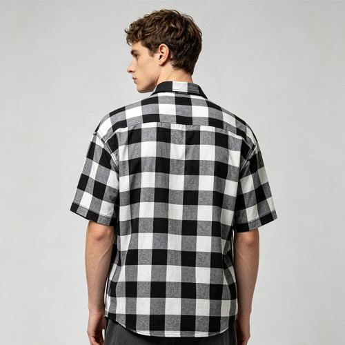 Applique Embroidery Buffalo Plaid Short Sleeve Shirt | Boxy Oversized Fit | Streetwear Manufacturer
