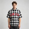 Applique Embroidery Buffalo Plaid Short Sleeve Shirt | Boxy Oversized Fit | Streetwear Manufacturer