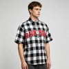 Applique Embroidery Buffalo Plaid Short Sleeve Shirt | Boxy Oversized Fit | Streetwear Manufacturer