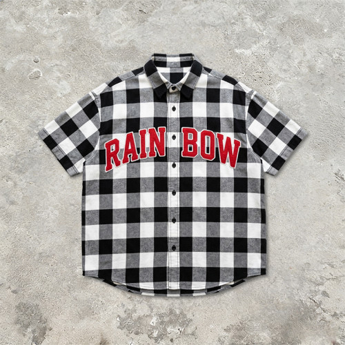 Applique Embroidery Buffalo Plaid Short Sleeve Shirt | Boxy Oversized Fit | Streetwear Manufacturer