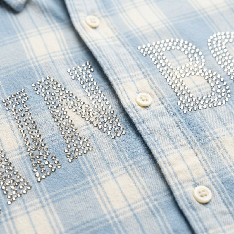 Rhinestone Plaid Short Sleeve Shirt