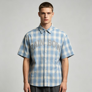 Rhinestone Plaid Short Sleeve Shirt | Loose Boxy Fit | Street Daily Casual Wear | Streetwear Manufacturer