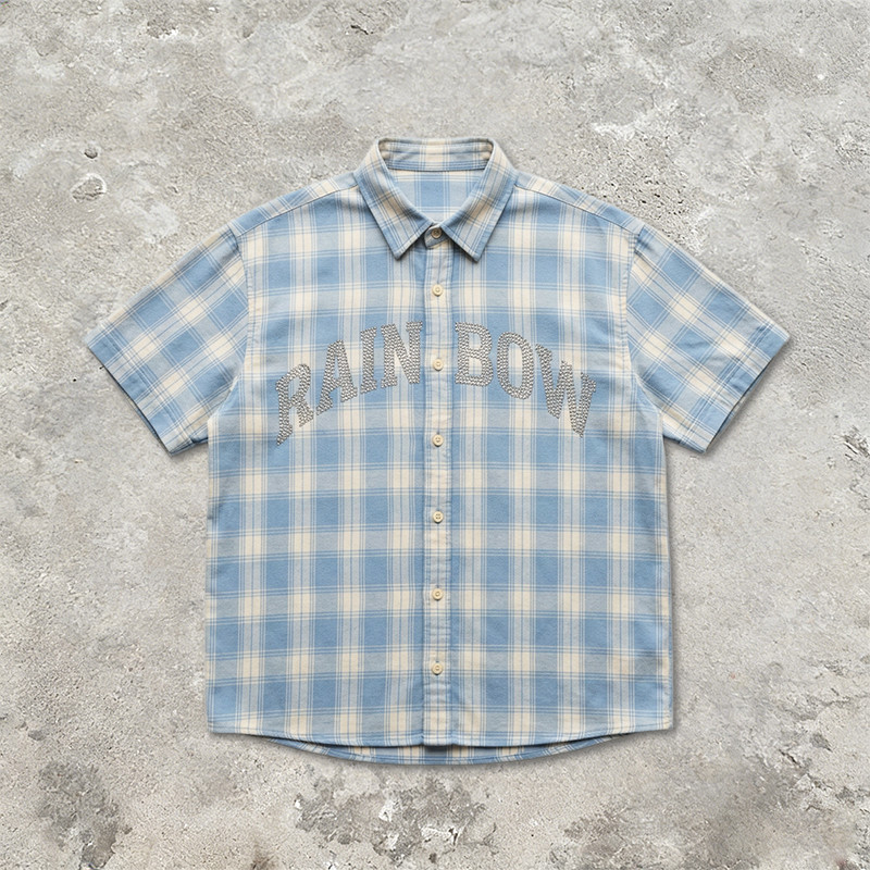 Rhinestone Plaid Short Sleeve Shirt