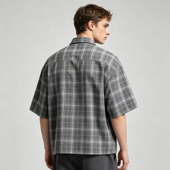 Silicone Print Plaid Short Sleeve Shirt | 3D Raised Silicone Logo | Cotton Plaid Woven Fabric | OEM Streetwear