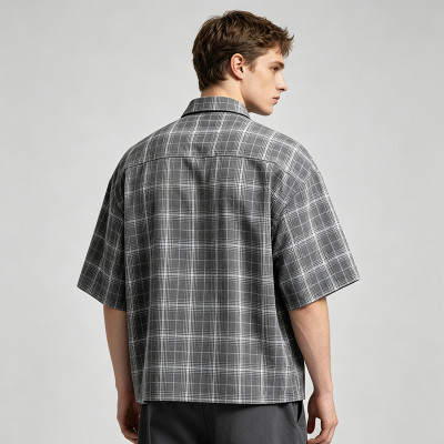 Silicone Print Plaid Short Sleeve Shirt | 3D Raised Silicone Logo | Cotton Plaid Woven Fabric | OEM Streetwear