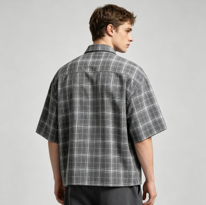 Silicone Print Plaid Short Sleeve Shirt | 3D Raised Silicone Logo | Cotton Plaid Woven Fabric | OEM Streetwear