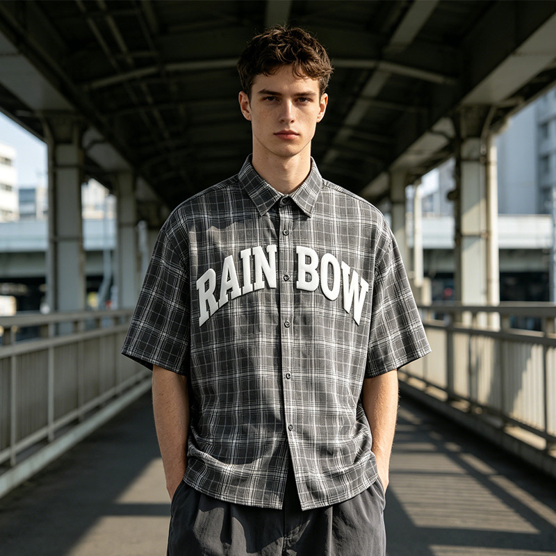 Silicone Print Plaid Short Sleeve Shirt