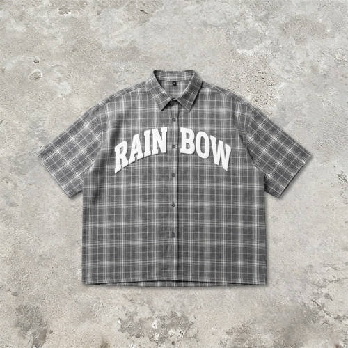 Silicone Print Plaid Short Sleeve Shirt | 3D Raised Silicone Logo | Cotton Plaid Woven Fabric | OEM Streetwear