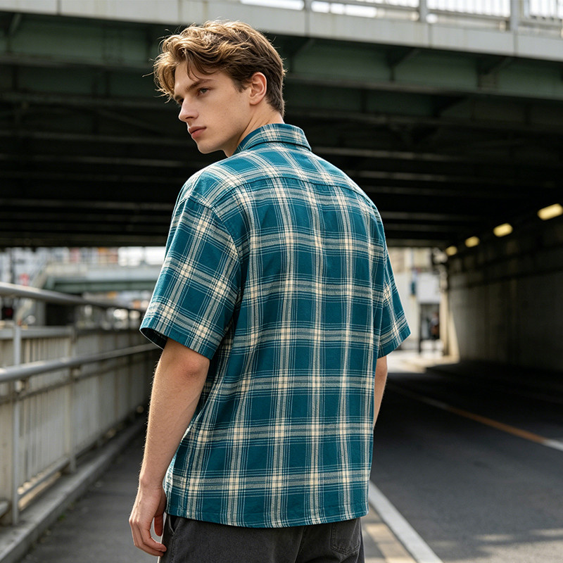 Puff Print Tartan Plaid Short Sleeve Shirt