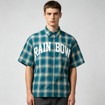 Puff Print Tartan Plaid Short Sleeve Shirt | Oversized Boxy Loose Fit | Street Casual Daily Outfit | Custom Streetwear