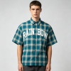 Puff Print Tartan Plaid Short Sleeve Shirt | Oversized Boxy Loose Fit | Street Casual Daily Outfit | Custom Streetwear