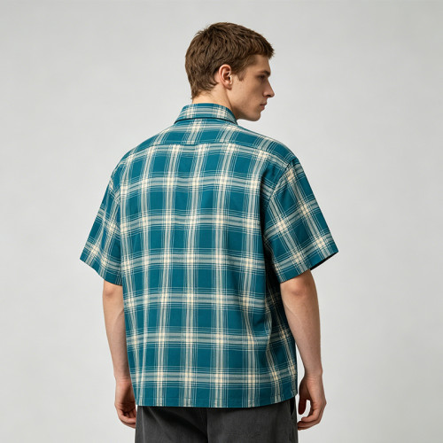 Puff Print Tartan Plaid Short Sleeve Shirt | Oversized Boxy Loose Fit | Street Casual Daily Outfit | Custom Streetwear
