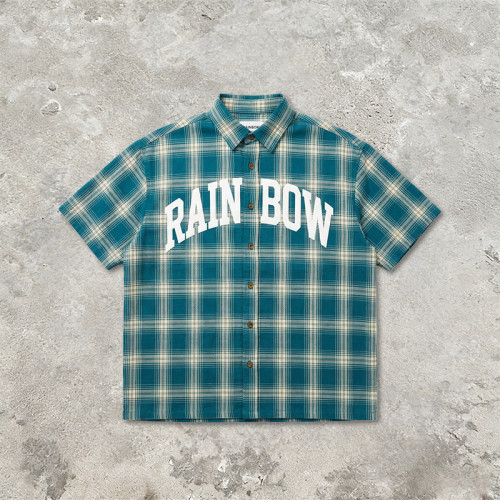 Puff Print Tartan Plaid Short Sleeve Shirt | Oversized Boxy Loose Fit | Street Casual Daily Outfit | Custom Streetwear