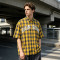 Yellow Plaid Silver Foil Print Short Sleeve Shirt | Oversized Fit | Daily Street Outfit | OEM Streetwear