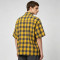 Yellow Plaid Silver Foil Print Short Sleeve Shirt | Oversized Fit | Daily Street Outfit | OEM Streetwear