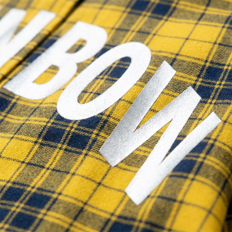 Yellow Plaid Silver Foil Print Short Sleeve Shirt
