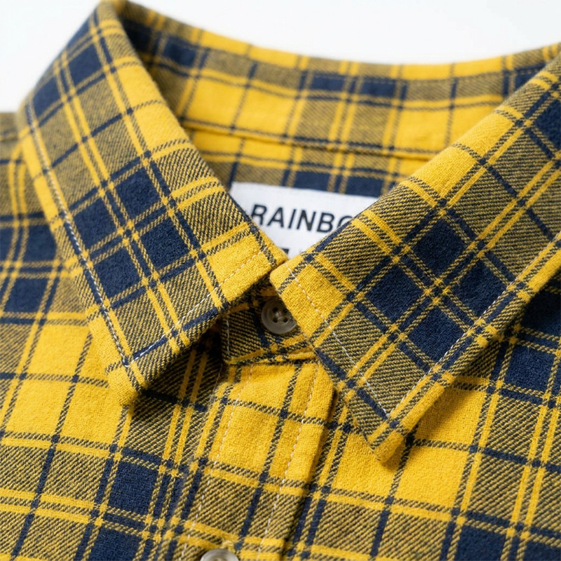 Yellow Plaid Silver Foil Print Short Sleeve Shirt