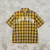 Yellow Plaid Silver Foil Print Short Sleeve Shirt | Oversized Fit | Daily Street Outfit | OEM Streetwear