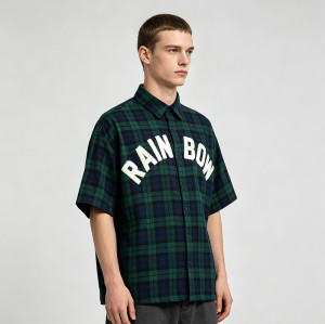 Plaid Towel Embroidery Short Sleeve Shirt | Plaid Fabric Loose Boxy Fit | Daily Street Casual Wear | Custom Streetwear