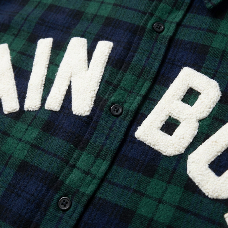 Plaid Towel Embroidery Short Sleeve Shirt