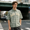 Towel Embroidery Plaid Short Sleeve Shirt | Relaxed Oversized Fit | Breathable Cotton Plaid Fabric | Clothing Manufacturer