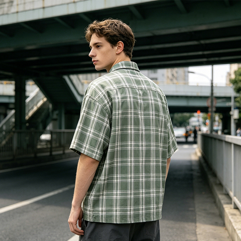 Towel Embroidery Plaid Short Sleeve Shirt