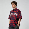 Applique Plaid Short Sleeve Shirt | Boxy Oversized Fit | Street Daily Casual Wear | OEM Streetwear