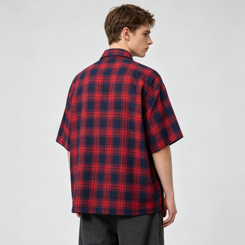 Applique Plaid Short Sleeve Shirt | Boxy Oversized Fit | Street Daily Casual Wear | OEM Streetwear