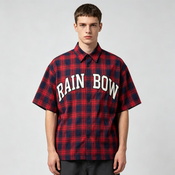 Applique Plaid Short Sleeve Shirt | Boxy Oversized Fit | Street Daily Casual Wear | OEM Streetwear