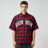 Applique Plaid Short Sleeve Shirt | Boxy Oversized Fit | Street Daily Casual Wear | OEM Streetwear