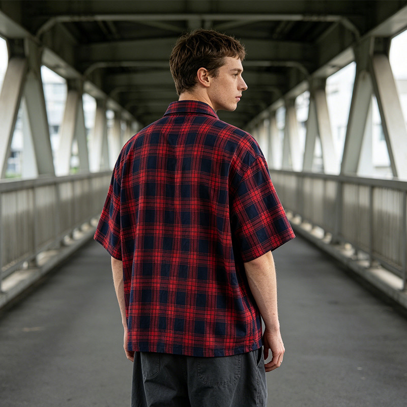 Applique Plaid Short Sleeve Shirt