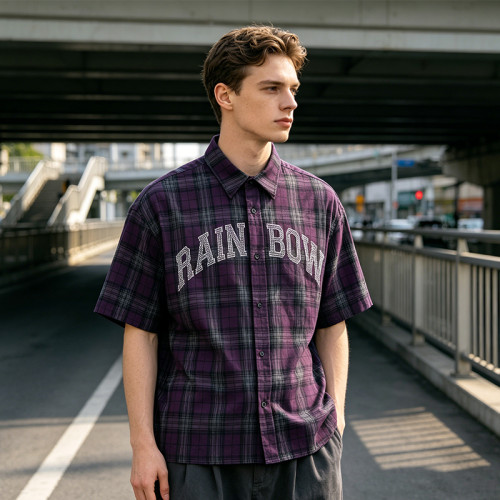 Rhinestone Hotfix Plaid Short Sleeve Shirt | Street Casual Daily Outfit | Clothing Manufacturer