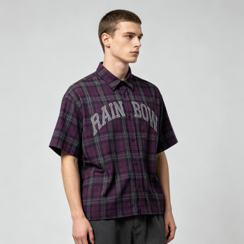 Rhinestone Hotfix Plaid Short Sleeve Shirt | Street Casual Daily Outfit | Clothing Manufacturer