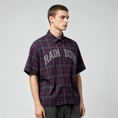 Rhinestone Hotfix Plaid Short Sleeve Shirt | Street Casual Daily Outfit | Clothing Manufacturer