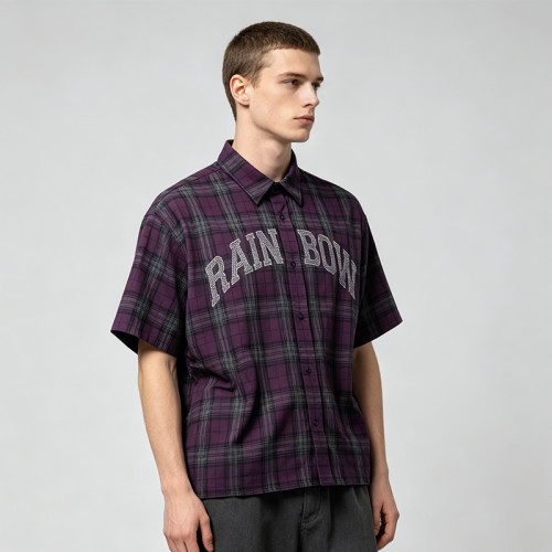 Rhinestone Hotfix Plaid Short Sleeve Shirt | Street Casual Daily Outfit | Clothing Manufacturer
