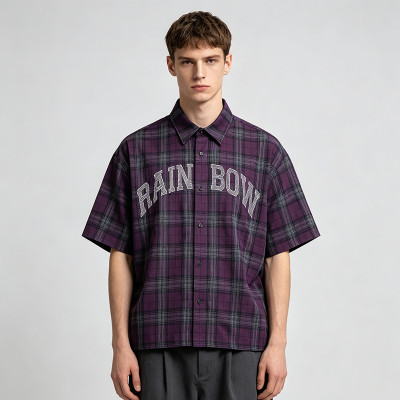 Rhinestone Hotfix Plaid Short Sleeve Shirt | Street Casual Daily Outfit | Clothing Manufacturer