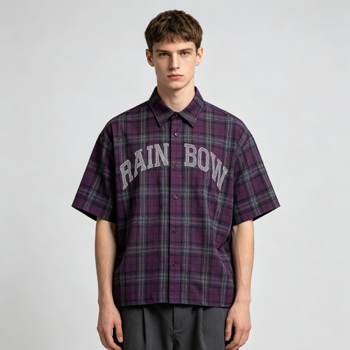 Rhinestone Hotfix Plaid Short Sleeve Shirt | Street Casual Daily Outfit | Clothing Manufacturer