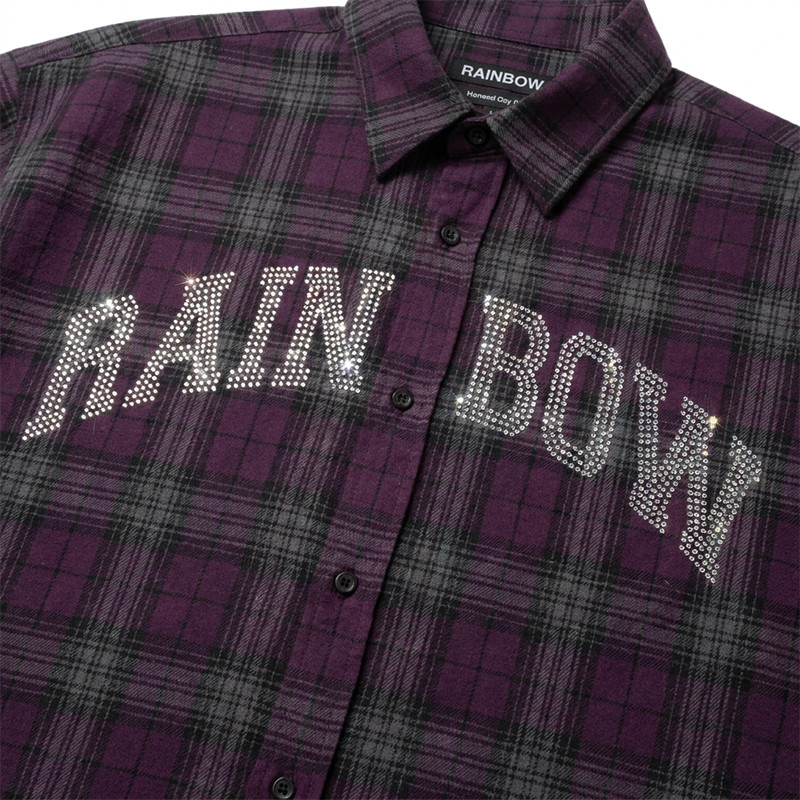 Rhinestone Hotfix Plaid Short Sleeve Shirt