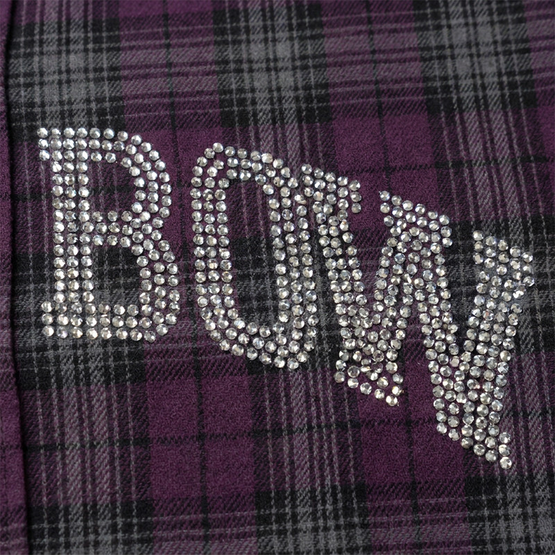 Rhinestone Hotfix Plaid Short Sleeve Shirt