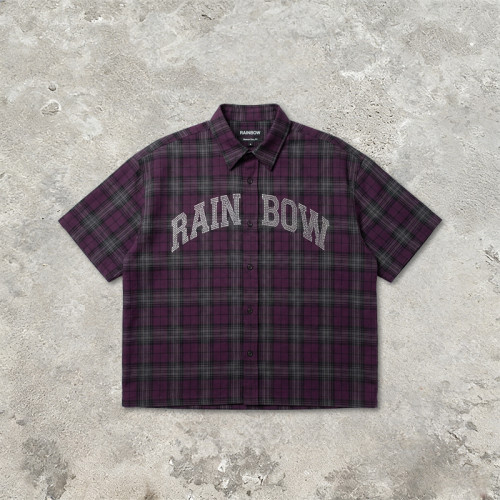 Rhinestone Hotfix Plaid Short Sleeve Shirt | Street Casual Daily Outfit | Clothing Manufacturer