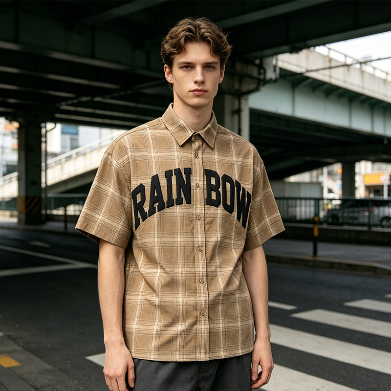 Puff Print Plaid Short Sleeve Shirt