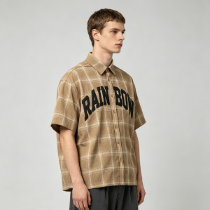 Puff Print Plaid Short Sleeve Shirt | Loose Boxy Fit | Street Casual Daily Wear | Custom Streetwear
