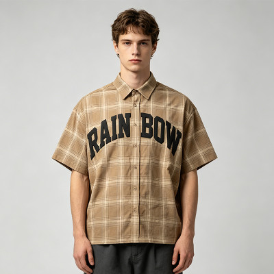 Puff Print Plaid Short Sleeve Shirt | Loose Boxy Fit | Street Casual Daily Wear | Custom Streetwear